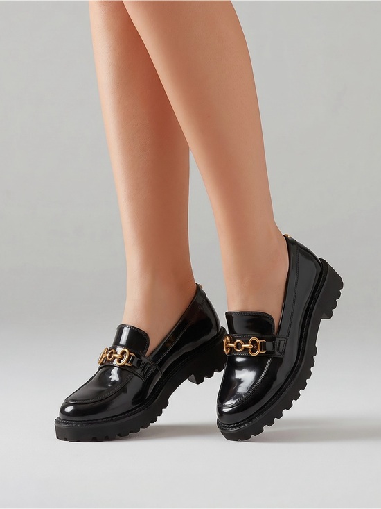 Circus by Sam Edelman Shoes - Circus NY by Sam Edelman Women Sz 6.5 Black Patent Loafer with Gold Chain Accent